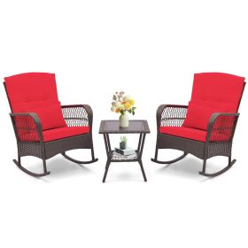 3 Pieces Rocking Bistro Set with 2-Tier Coffee Table