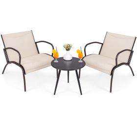 3 Piece Patio Metal Aluminum Wide Armchair and Table Set