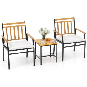 3 Pieces Outdoor Furniture Set Acacia Wood Patio Conversation Set with Cushions