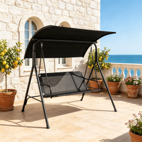 3-Seat Outdoor Patio Swing Chair Breathable Mesh Fabrics for Garden Backyard Porch Furniture