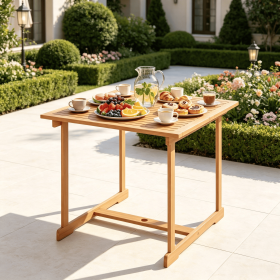 35.5 Inch Acacia Wood Outdoor Dining Table with Umbrella Hole Reinforced Crossbar for 4 People - Weather Resistant Garden Table