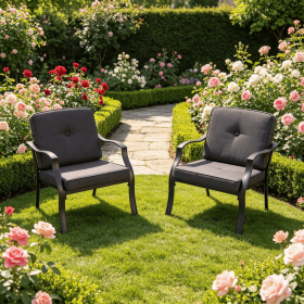 2 Pieces Patio Metal Chairs Set with Seat And Back Cushions Outdoor Yard Furniture