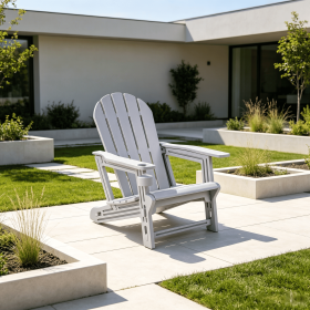 Chair with Cup Holder Outdoor Wooden Texture Patio Furniture Red Seat And Armrests