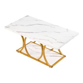 Coffee Table, Modern Faux Marble Coffee Table, 2-Tier Rectangle Center Desk with Geometric Legs