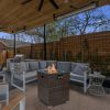 22" Propane Gas Fire Pit Table, 50000 BTU Square Steel Fire Pit with Beautiful Wicker Base for Outside Patio Deck Garden Backyard-Dark Brown