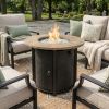 30" Propane Gas Fire Pit Table, 50000 BTU Round Steel Fire Pit with Imitation Wood Grain Finish for Outside Patio Deck Garden Backyard- Black