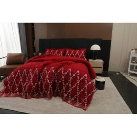 3-Piece Lace Embroidered Comforter Set with 2 Pillow Shams, Elegant Floral Bedding for Queen, King and California King Beds (Option: Red-King)