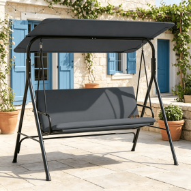3-Seat Outdoor Patio Swing Chair Adjustable Tilt Canopy Included with Stand for Backyard Garden Decor (Color: Gray)