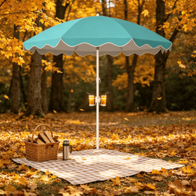 6.5 FT Portable Beach Umbrella with Sand Anchor UV Protection UPF 50+ for Garden Pool Outdoor Camping Picnic (Color: Turquoise Stripe)