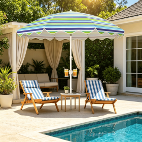 6.5 FT Portable Beach Umbrella with Sand Anchor UV Protection UPF 50+ for Garden Pool Outdoor Camping Picnic (Color: Green Stripe)