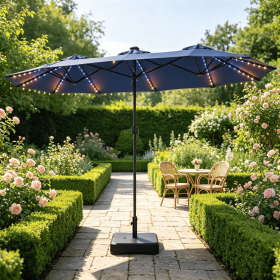 13 FT Double-Sided Patio Umbrella with 108 LED Lights And Base Included Outdoor Sunshade Water Resistant Market Umbrella (Color: Navy)