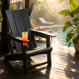 Chairs with Cup Holder Comfortable Garden Furniture Weather Resistant Outdoor Seating with Cup Holder (Color: Black)