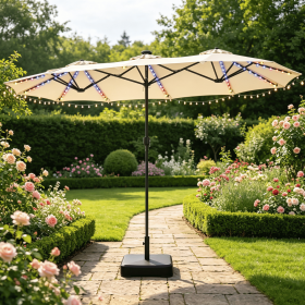 13 FT Double-Sided Patio Umbrella with 108 LED Lights And Base Included Outdoor Sunshade Water Resistant Market Umbrella (Color: Beige)