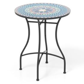 24 Inch Patio Bistro Table with Ceramic Tile Tabletop (Color: Multicolor)