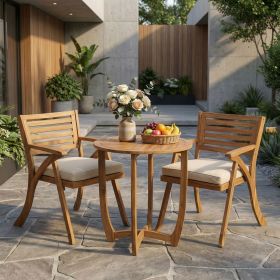 Outdoor Hermosa 3 Pieces KD Wood Dining Set With Cushions,Teak Finish (Color: as Pic)