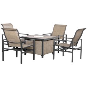 5 Piece Garden Patio Dining Set, Steel, Outdoor Conversation Set, Square Dinner Table with Built-in Ice Bucket Insert, 4 Rocking Chairs for Garde (Color: as Pic)